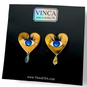 NWT “Love Never Eyes Earrings in Gold” by VINCA